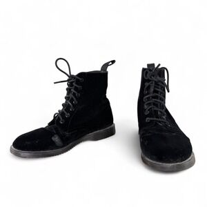 Dr. Martens Evan Black Velvet Lace Up Combat Boots Womens Size 7 Goth Grunge Y2K